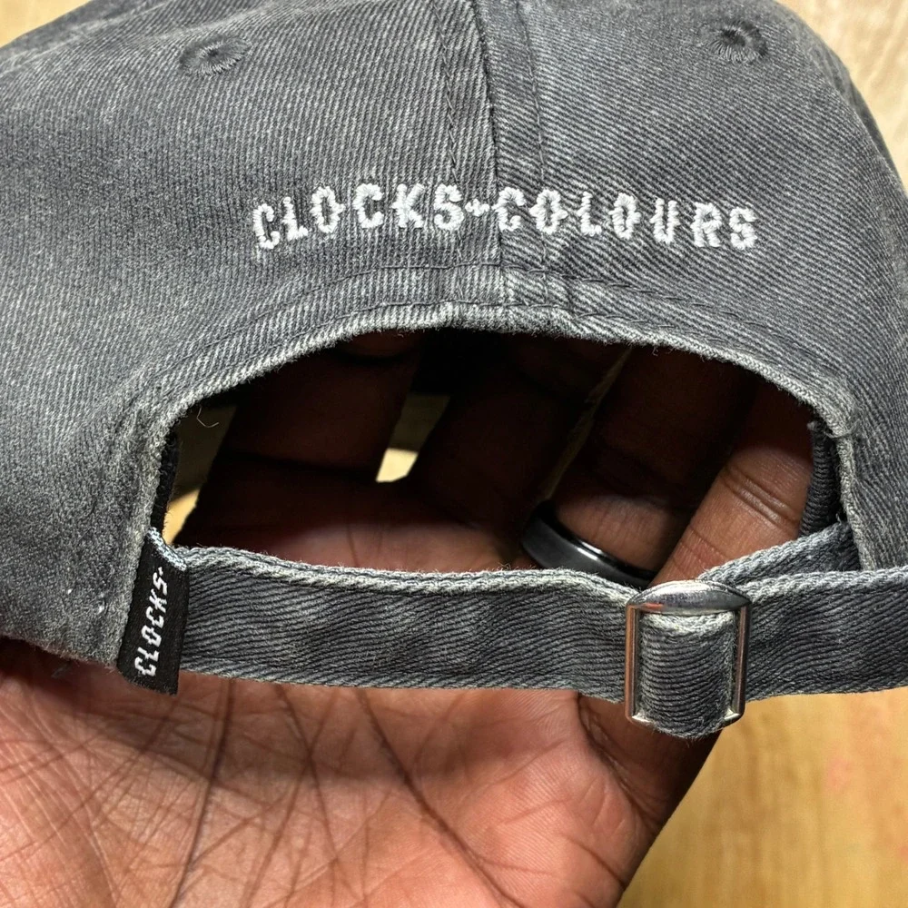 CLOCS Clothes Distressed Black Adjustable Hat Cap Embroidered Logo Streetwear